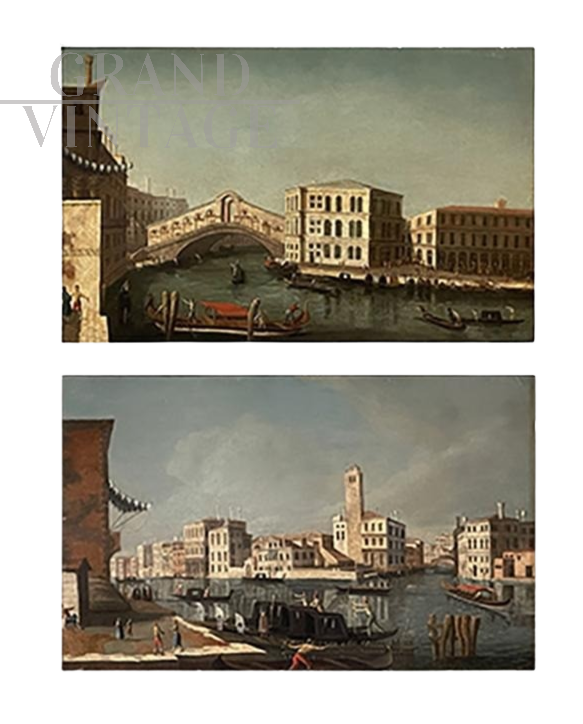 Francesco Tironi - coppia di dipinti antichi del '700 con vedute di Venezia                            