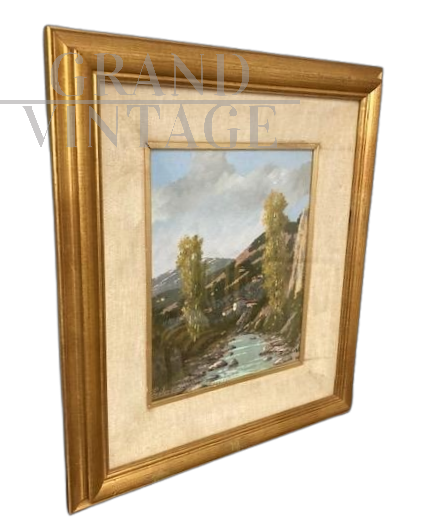 Giacomo Delcroix - Dipinto con paesaggio fluviale, Firenze anni '50                            