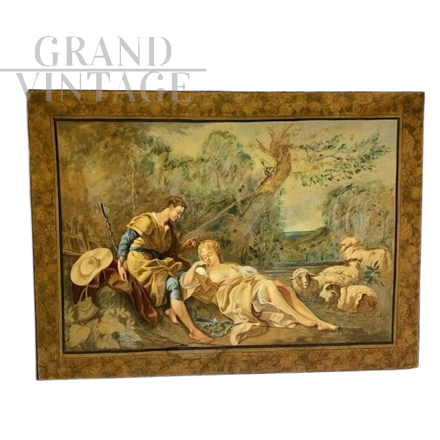 Grande dipinto a succo erba antico del XIX secolo con scena galante               
                            