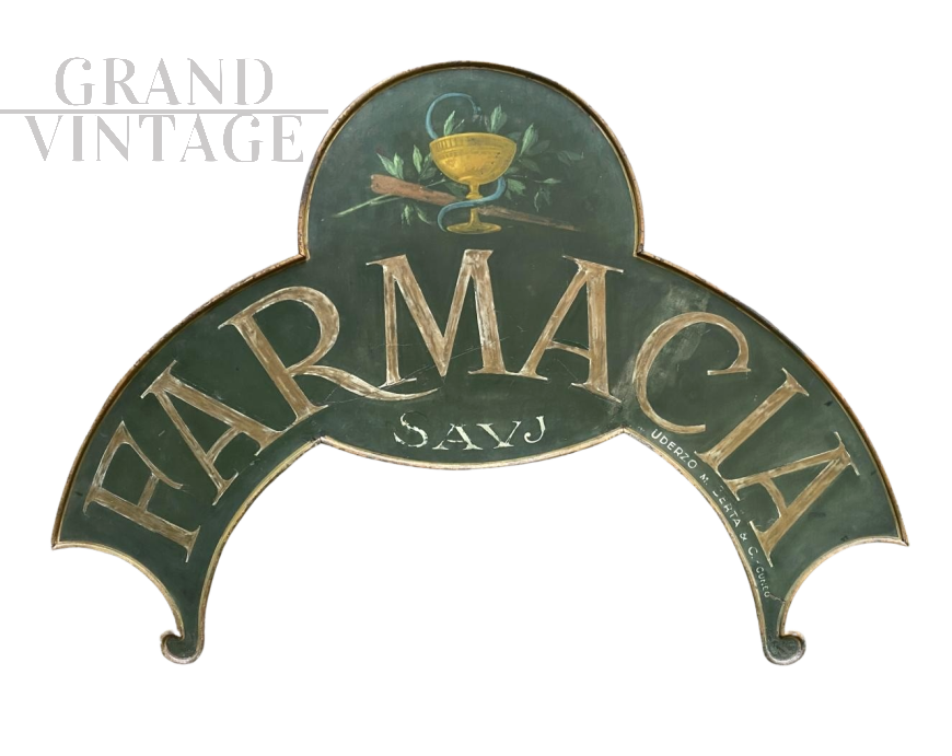 Grande insegna di farmacia anni '40 in legno                            