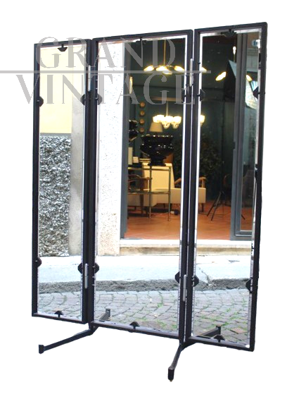 Grande specchio da atelier vintage pieghevole, Italia anni '70                            