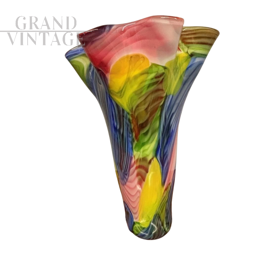 Grande vaso a fiore in vetro di Murano multicolore, anni '80                            