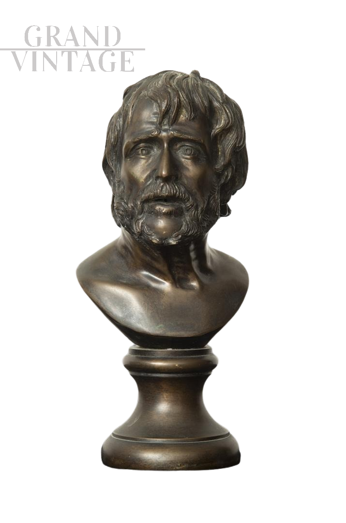 Heizler - Scultura antica in bronzo raffigurante testa del filosofo Seneca                            