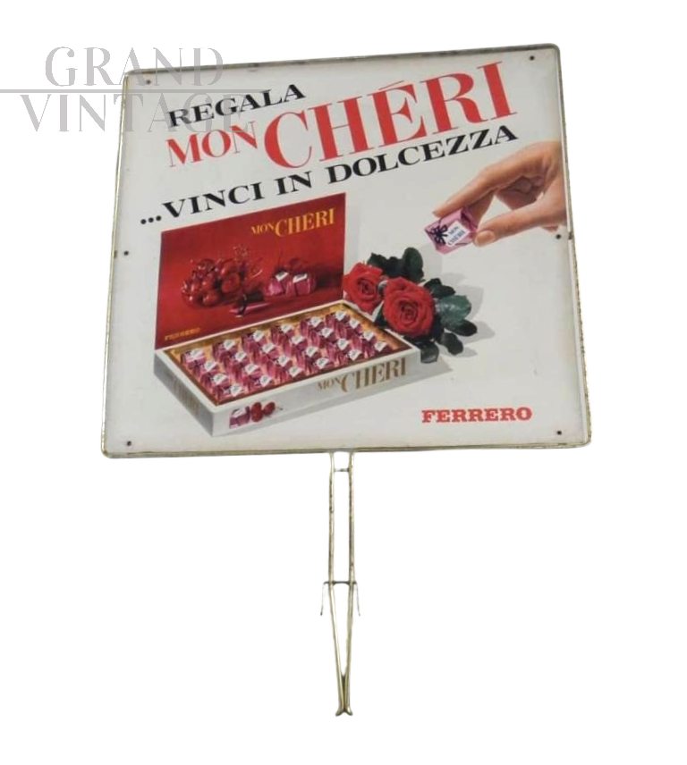 Insegna vintage Mon Chéri Ferrero double-face, anni '70                            
