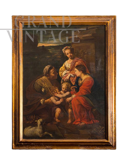 La Sacra Famiglia, dipinto antico olio su tela