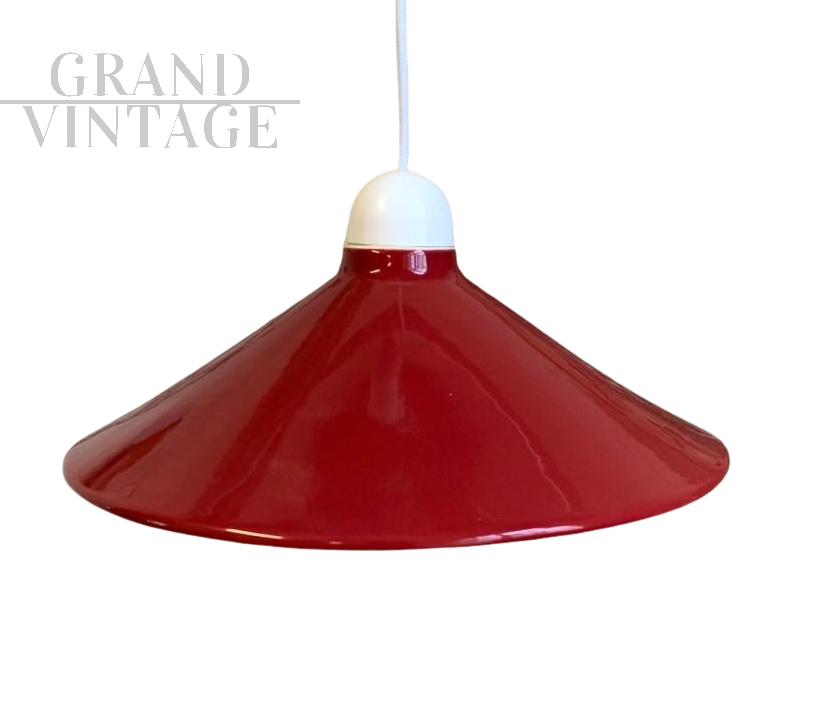Lampada a sospensione vintage rossa in ceramica smaltata                            