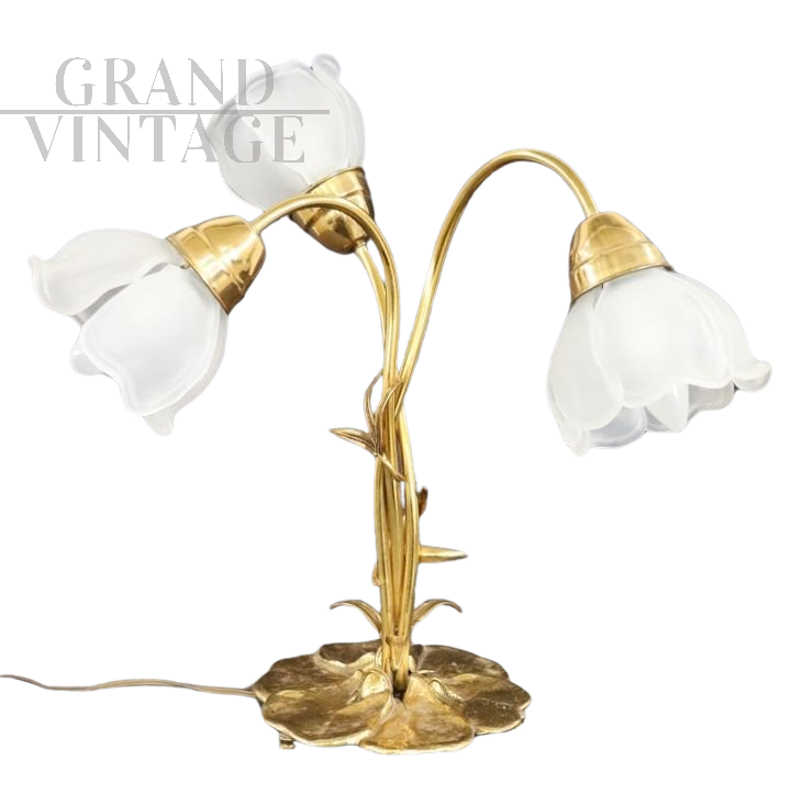 Lampada da tavolo in stile Art Nouveau in ottone, anni '80                            