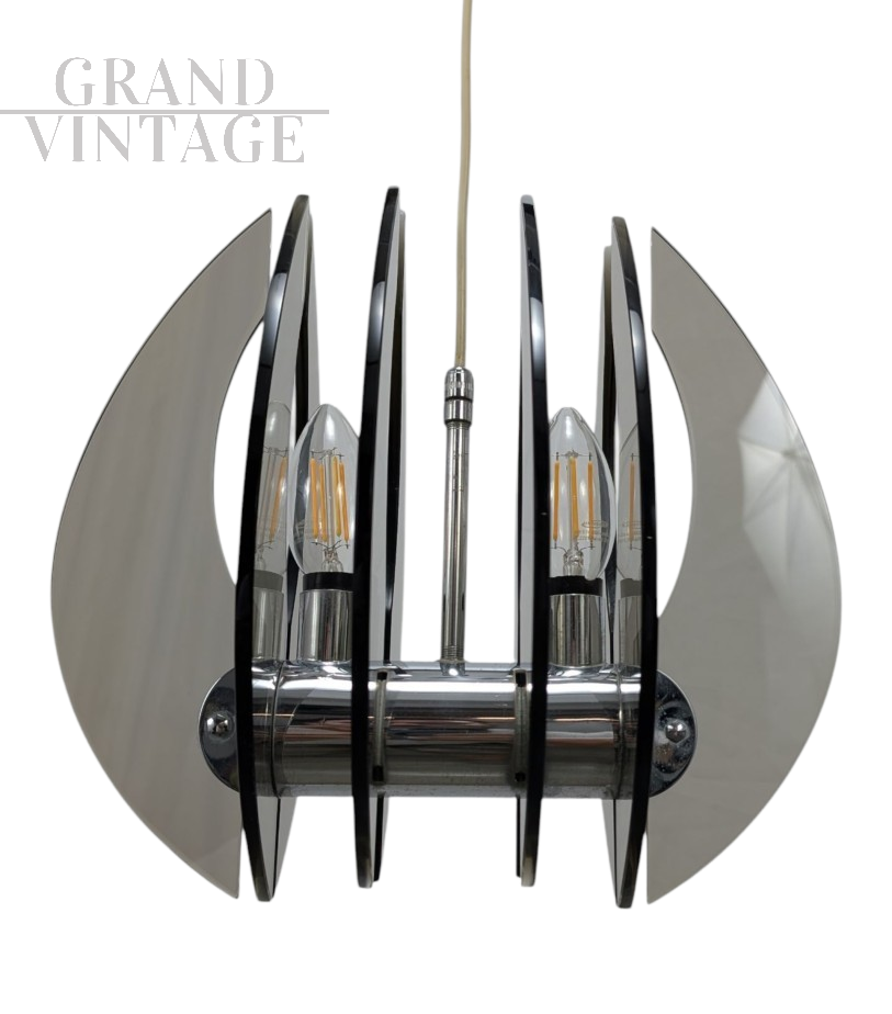 Lampada a sospensione vintage in vetro fumé a 2 luci                            