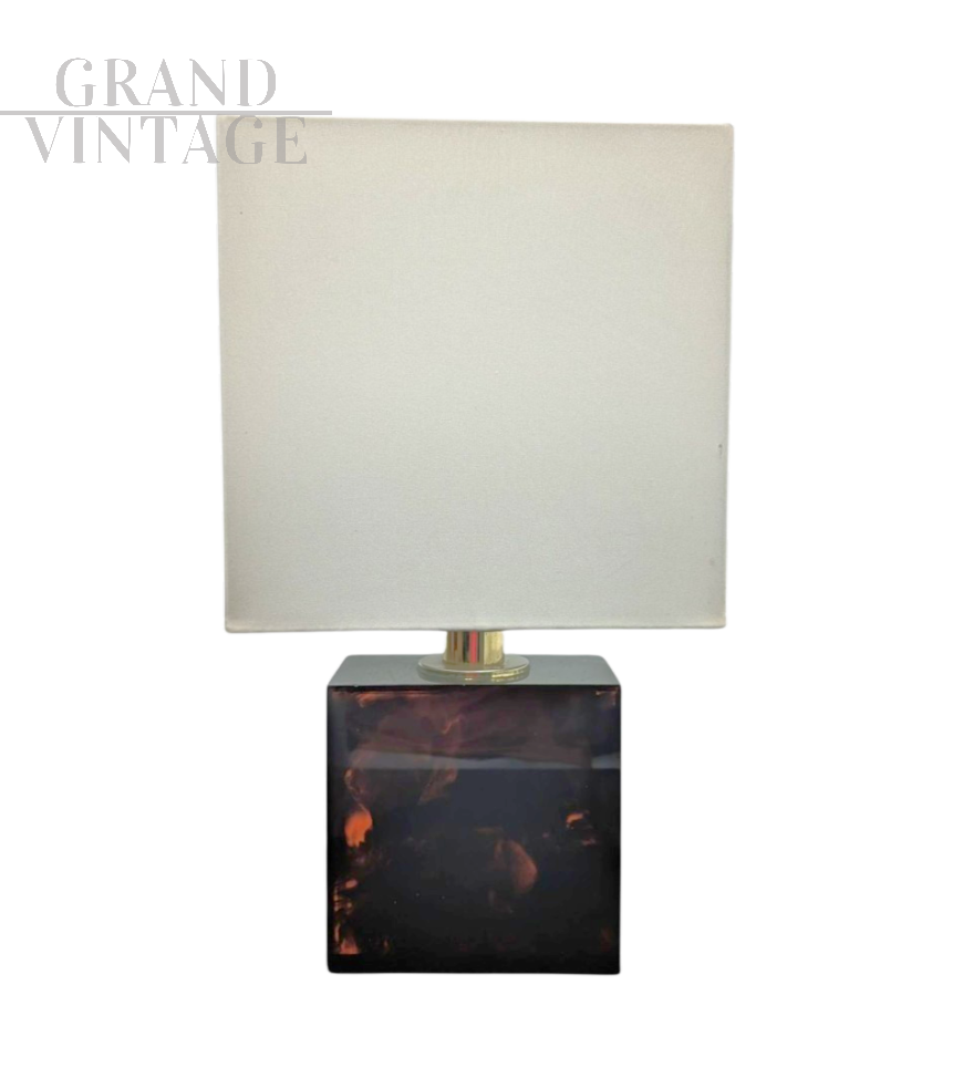 Lampada da tavolo abat-jour con base in resina, anni '80                            