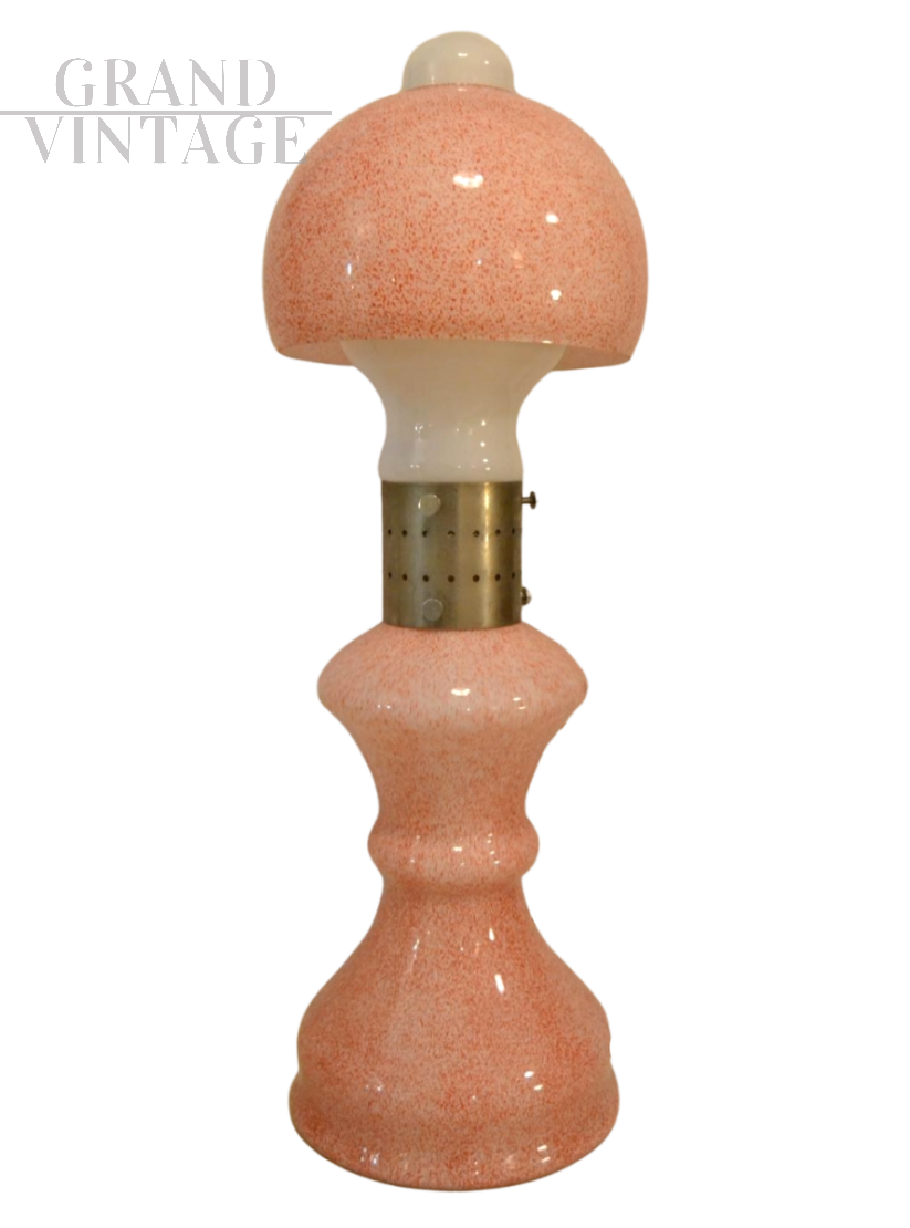 Lampada da terra a birillo di Carlo Nason in vetro di Murano rosa                            