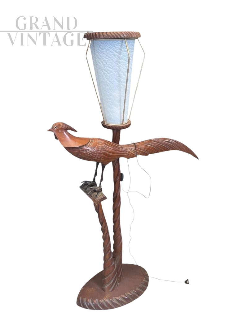 Lampada da terra di Aldo Tura in legno scolpito                            