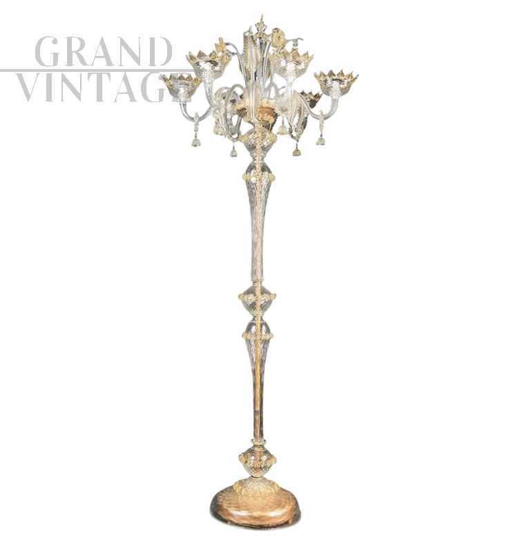 Lampada da terra in vetro di Murano finemente lavorato con oro 24 kt