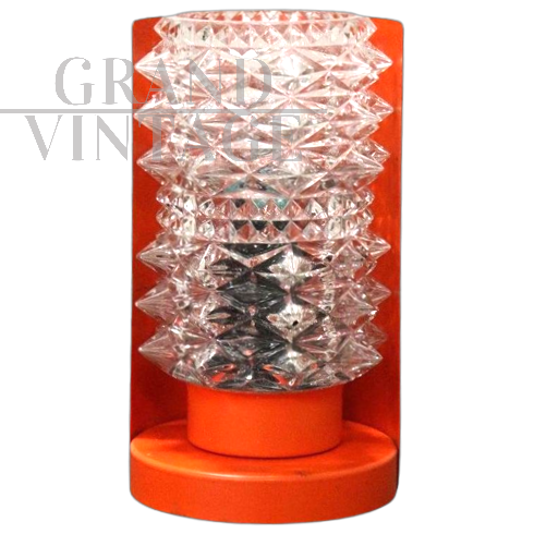 Lampada design italiana in vetro rostrato e metallo arancione, anni '50                            