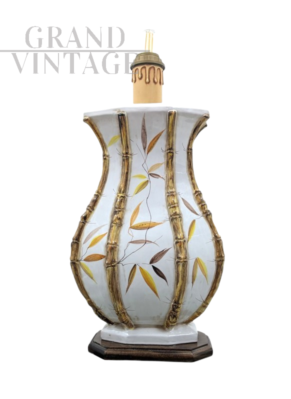 Lampada Ghinza in ceramica con motivi di bamboo, anni '70                            