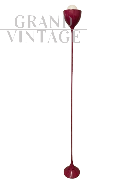 Lampada piantana vintage in metallo laccato bordeaux, anni '80                            