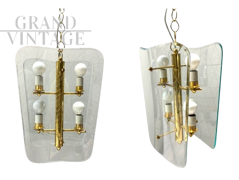 Coppia di lampadari attribuiti a Fontana Arte in vetro di Murano, anni '60                            