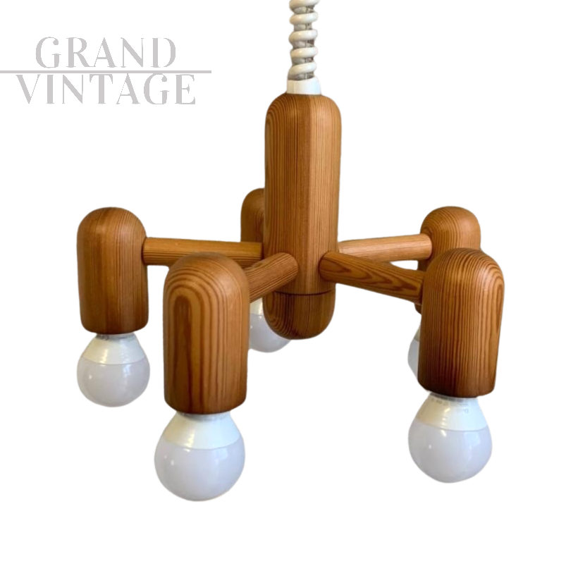 Lampadario design di Hustadt Leuchten in legno, anni '80                            