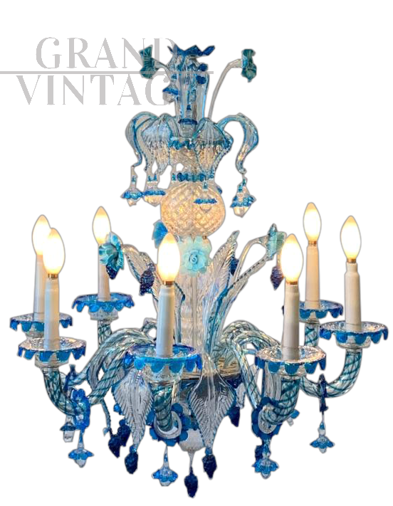 Lampadario A.V.E.M. vintage in vetro di Murano blu