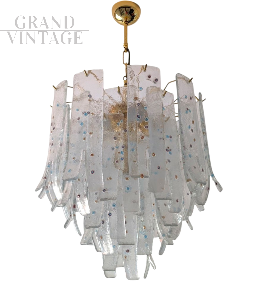 Lampadario con steli in vetro di Murano firmato Barbini, anni '70                            