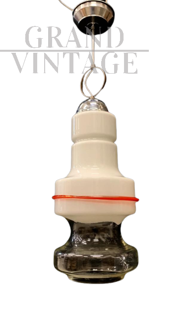 Lampadario in vetro di Murano ditta Leucos, vintage italiano anni '70                            