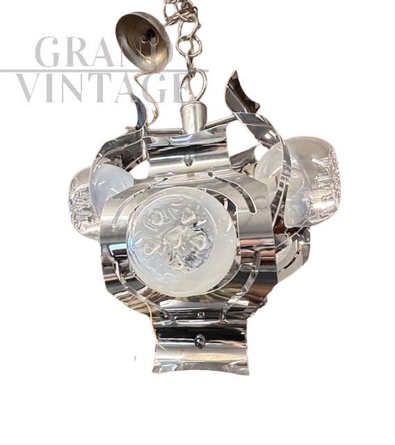 Lampadario Mazzega in vetro di Murano e acciaio                            