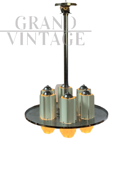 Lampadario vintage con vetri di Fidenza Vetraria