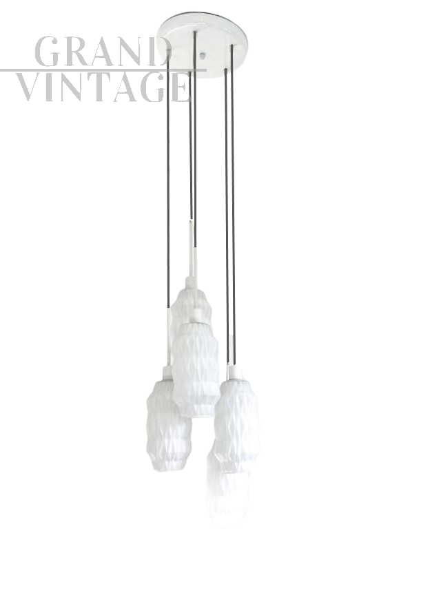 Lampadario vintage in vetro opalino bianco, Italia anni '80                            