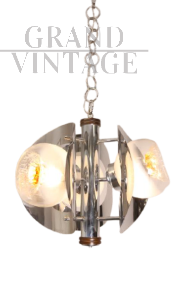 Lampadario vintage Mazzega a tre luci in vetro Murano, anni '70