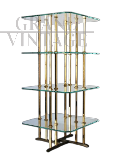 Libreria étagère vintage in ottone e vetro                            