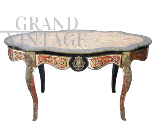 Maestoso tavolo antico Napoleone III in Boulle, XIX secolo