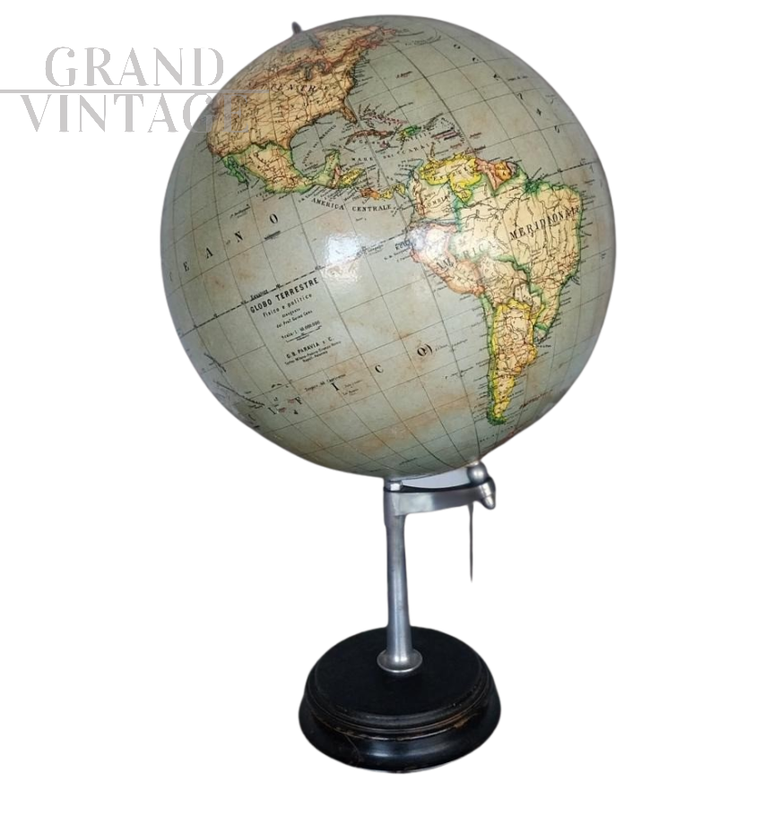 Mappamondo globo terrestre G.B. Paravia, Italia anni '20                            