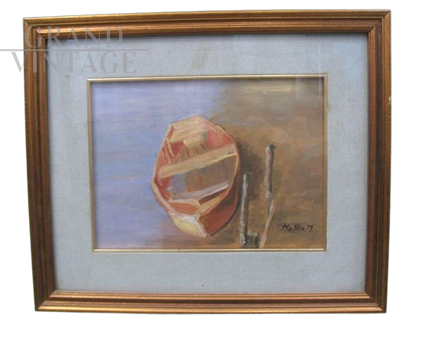 Mario Strocchi - dipinto con barca, anni '70                            