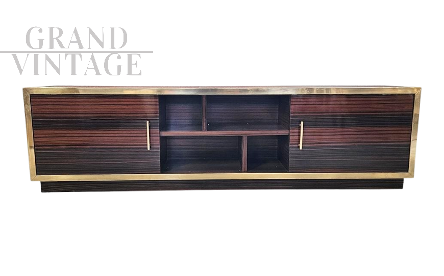 Mobile porta tv credenza sideboard in radica e ottone                            