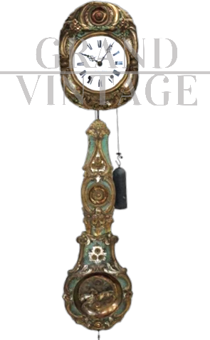 Orologio a pendolo antico da parete in bronzo del XIX secolo                          