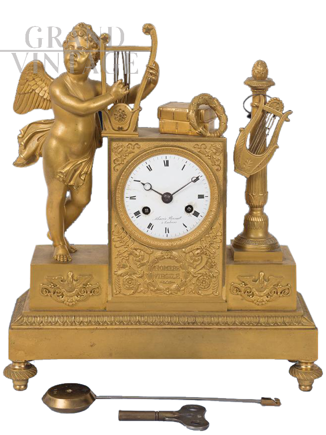 Orologio antico Impero francese in bronzo dorato, XIX secolo