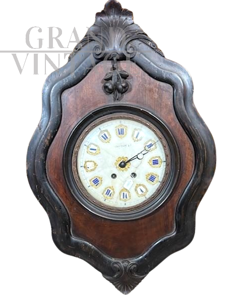 Orologio da parete antico modello Occhio di Bue in legno, 1850                            