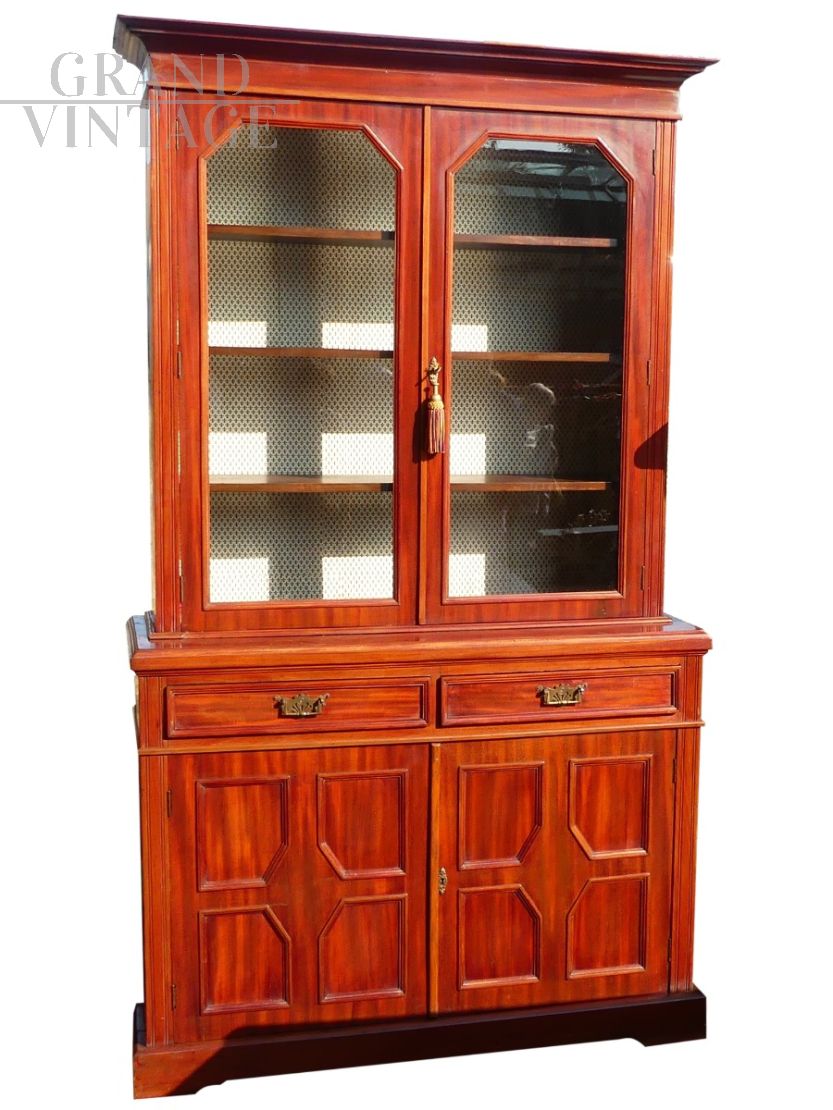 Grande libreria a vetrina Inglese del 1800                            
