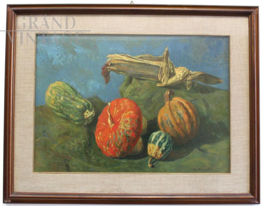 Dipinto ad olio Natura Morta con Zucche di Walter Morselli