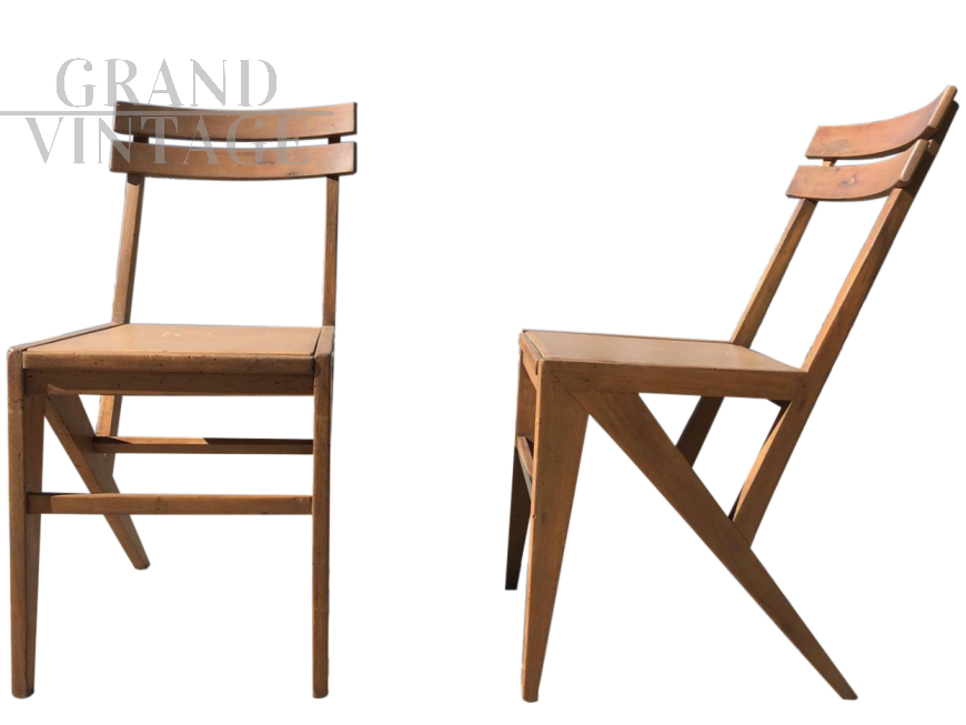 Coppia di sedie con gambe a compasso, design anni '50