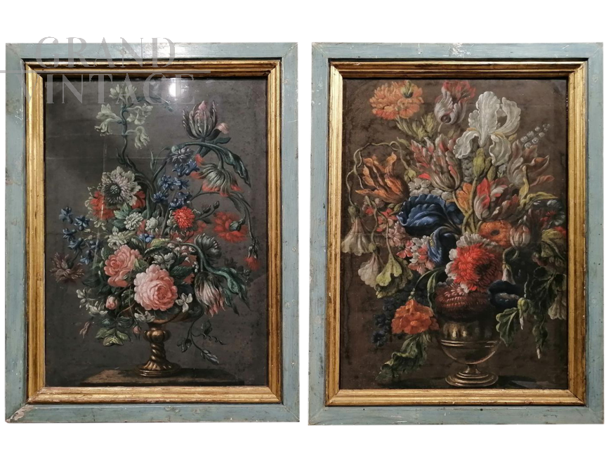 Coppia di nature morte con fiori, XVIII secolo