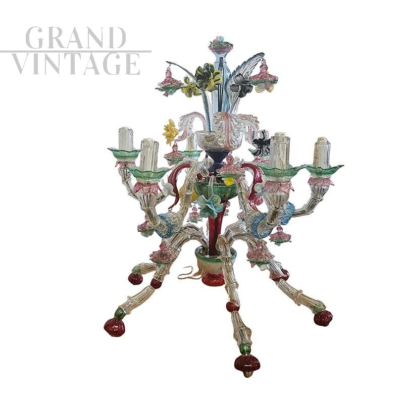 Lampada da tavolo in vetro di Murano multicolore con 6 punti luce                            