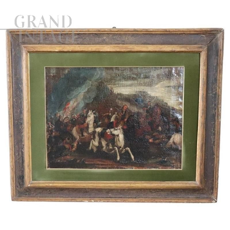 Battaglia con cavalieri, dipinto del XVII secolo, olio su tela                            