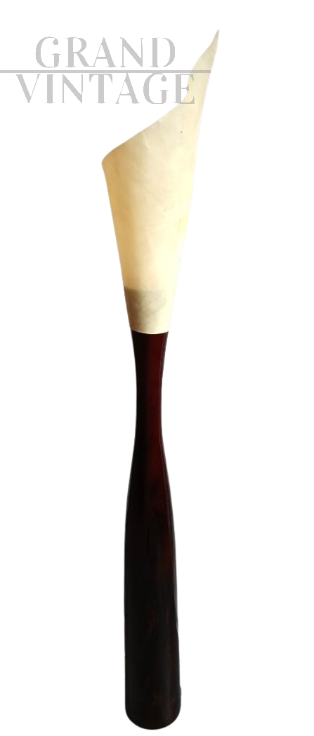 Piantana in legno tinto con paralume in pergamena, anni '70                            