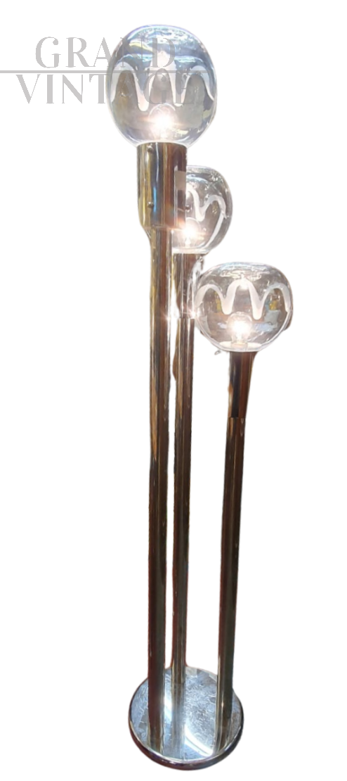 Piantana stile Mazzega in vetro di Murano a 3 luci                            