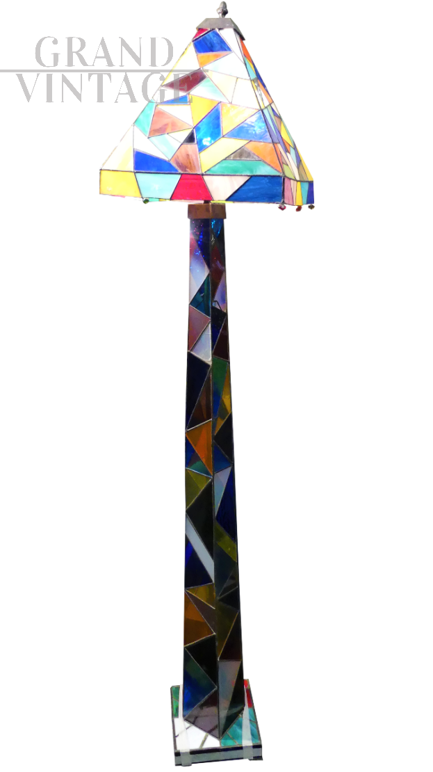 Piantana vintage in vetri piombati, Italia anni '80