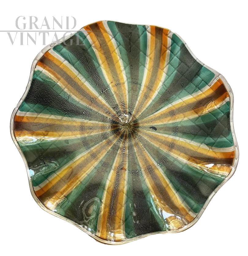 Piatto centrotavola rotondo in vetro di Murano, anni '80                            