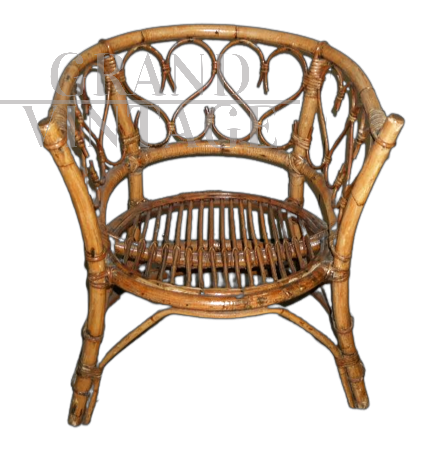 Poltrona a pozzetto vintage in bamboo anni '70                            