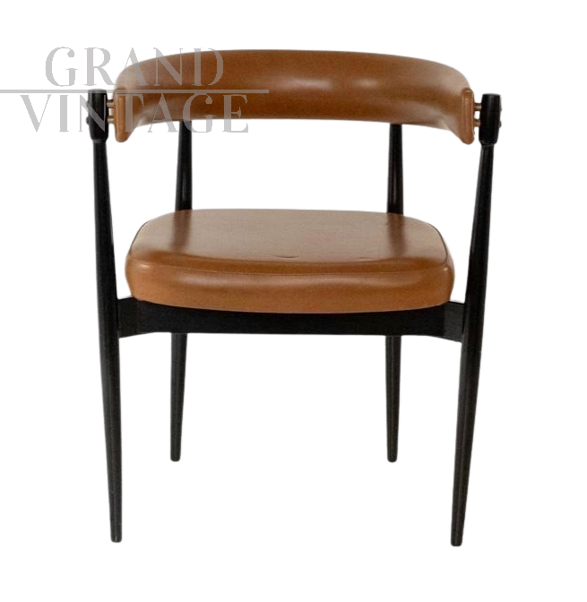 Poltroncina da ufficio design di Flam Sansoni per Dal Vera in skai marrone