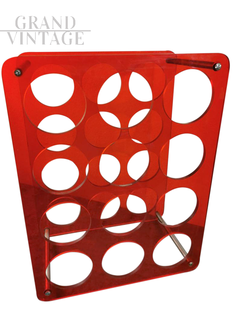 Portabottiglie design vintage in plexiglass rosso, anni '70
