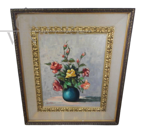 S. Cocco - dipinto con vaso di fiori                            